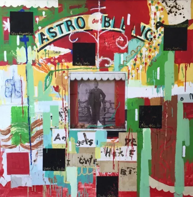 Radcliffe Bailey, Astro Beeing, 1995, acrylic and tar on wood. 80 x 80 x 4 in., Schwartz Art Collection, Harvard Business School © Radcliffe Bailey.