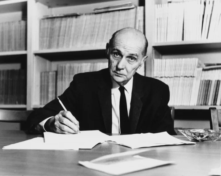 Fritz J. Roethlisberger at his desk, February 21, 1966