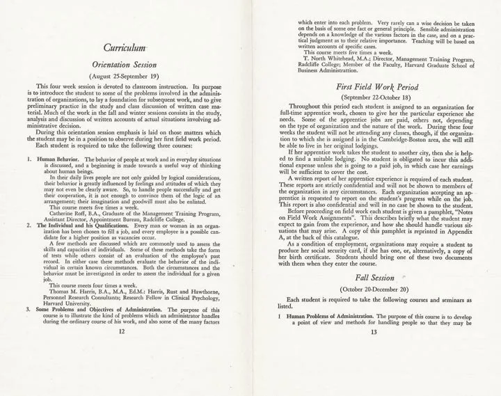Curriculum description. Radcliffe College Management Training Program Catalogue, 1947-1948