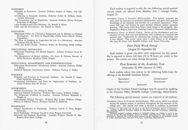 Course Requirements. Radcliffe College Training Course in Personnel Administration Catalogue, 1941-1942