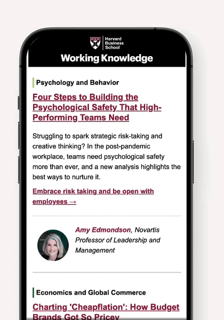 Sample of Working Knowledge Newsletter in phone
