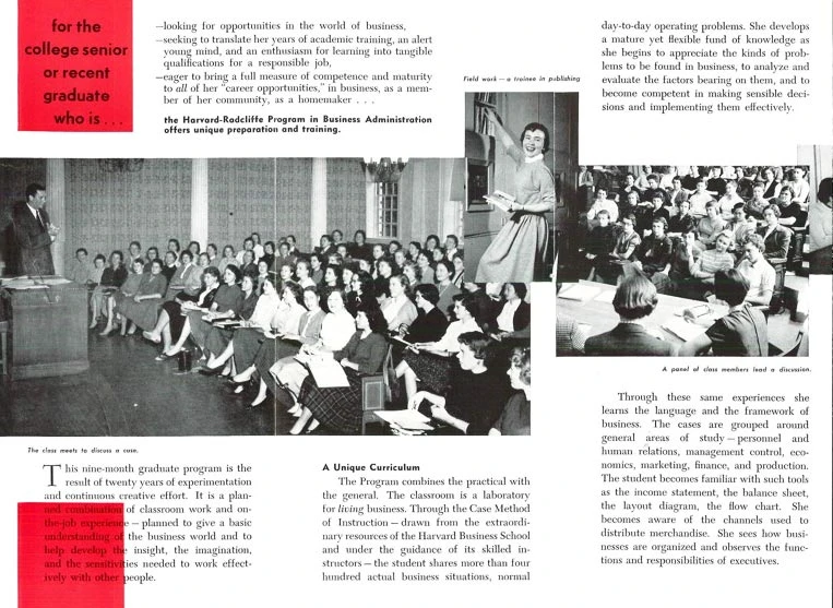 Harvard-Radcliffe Program in Business Administration brochure, ca. 1956