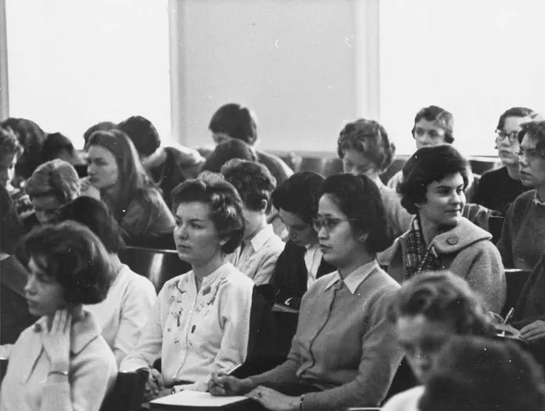 Harvard Radcliffe Program in Business Administration students in class, 1962
