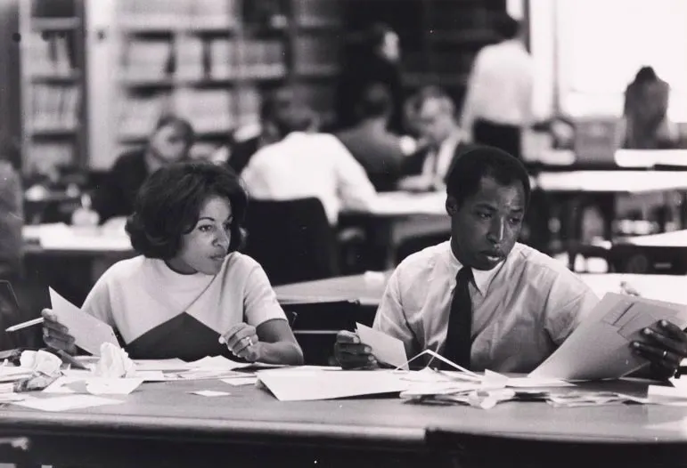 MBA students in library, ca. 1970