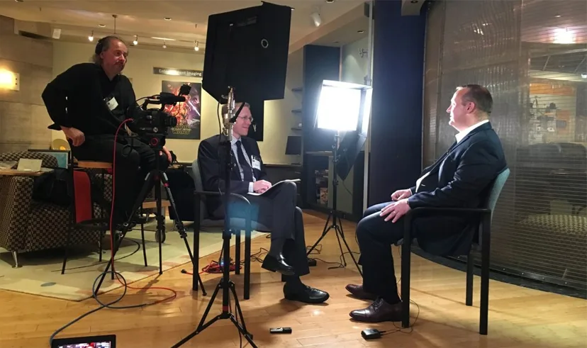 Professor Ryan Raffaelli on location at Kodak headquarters in Rochester, NY