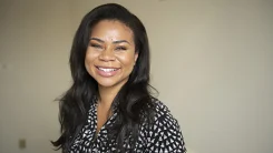 Nashae Roundtree, member of the Class of 2023, is photographed for their student profile featured on the MBA Admissions website.