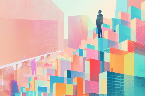 A person standing on top of buildings.