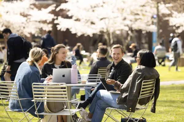 Students hanging out on campus