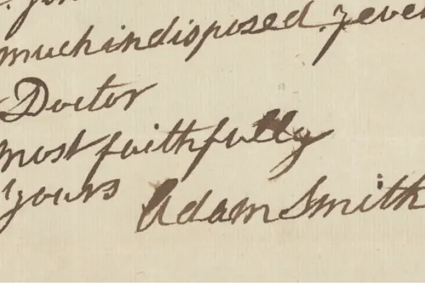 Detail of Adam Smith letter displaying his signature