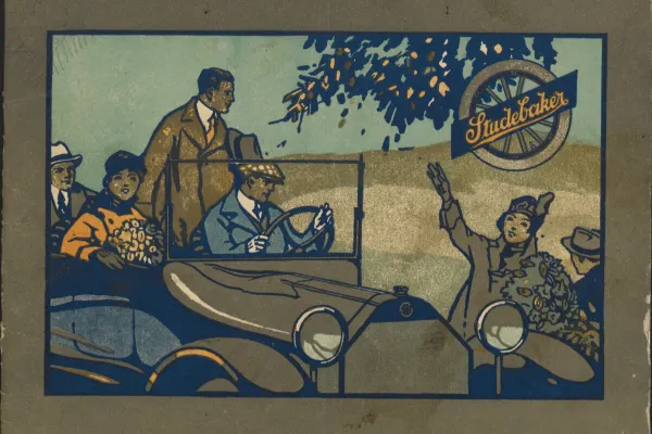 Drawing of drivers in Studebaker