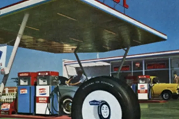 An illustration of an AMPOL gas station.