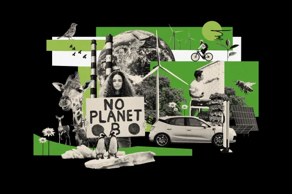 A collage of images that represent economic sustainability.