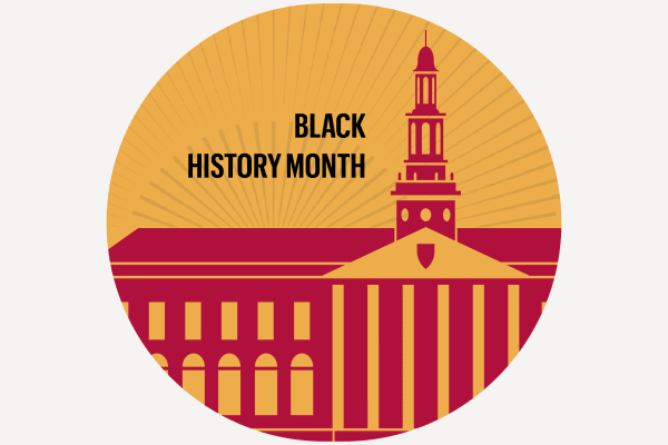 "Black History Month" and a facade of Baker Library