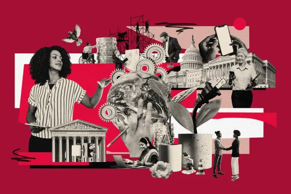A collage showing images representing the purpose of the firm.