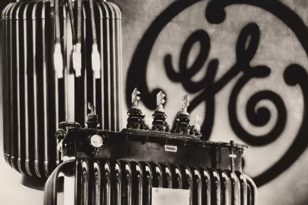 GE Distribution Transformer with a GE logo in the background
