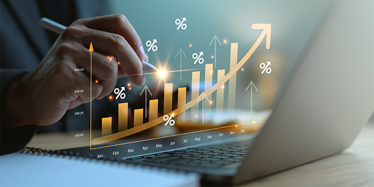 An increasing digital bar graph that a person is guiding with a pen.