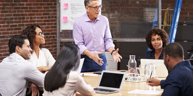Businessman leading team during meeting