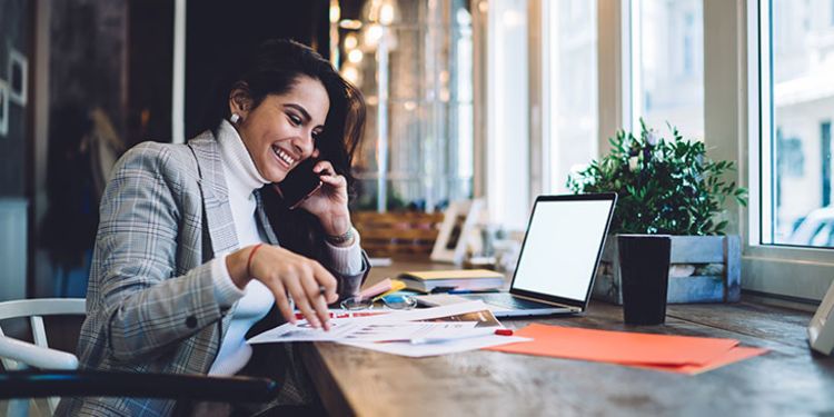 Female entrepreneur taking a business call