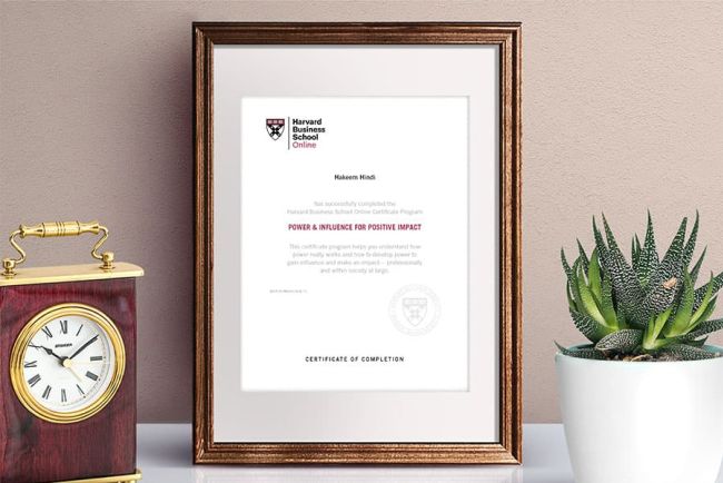 Certificate of Completion from HBS Online