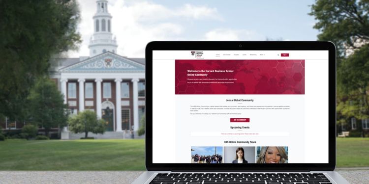 New HBS Online Community website displayed on laptop