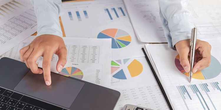 Business professional analyzing finance and accounting data