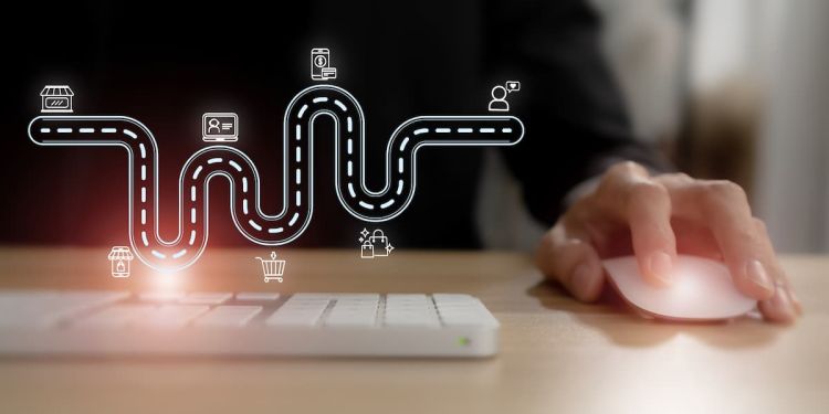 A digital overlay of a road with customer-related symbols to show the customer mapping journey.
