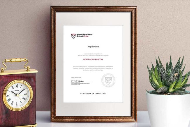 Negotiation Mastery Certificate of Completion from HBS Online