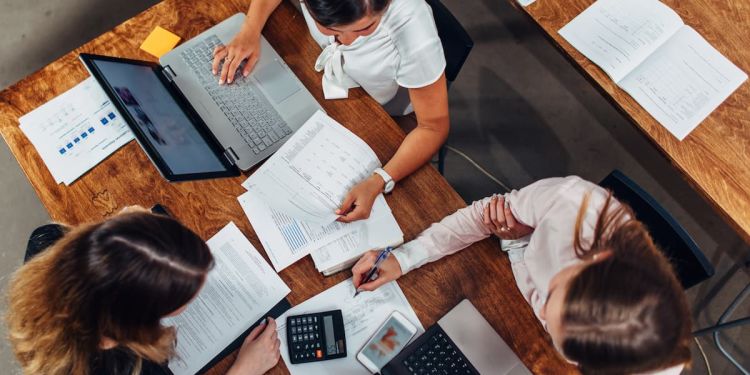 Business team preparing an annual report