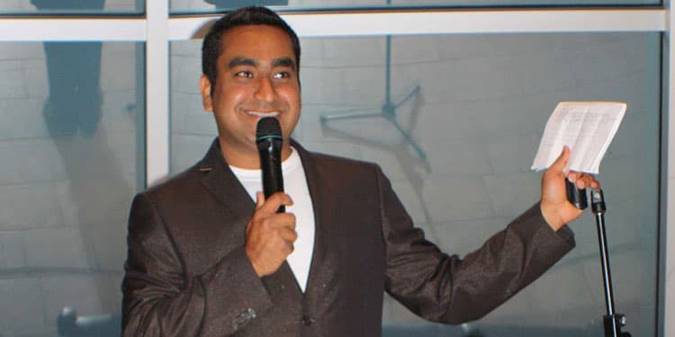 Haris Khan performing stand-up comedy