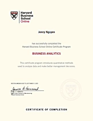 Business Analytics Certificate