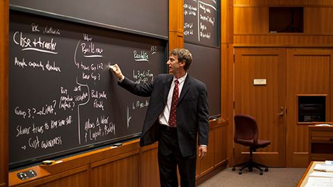 Professor Mike Toffel writing on a chalkboard