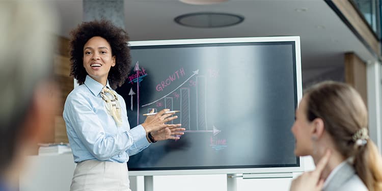 Marketer presenting on business growth.
